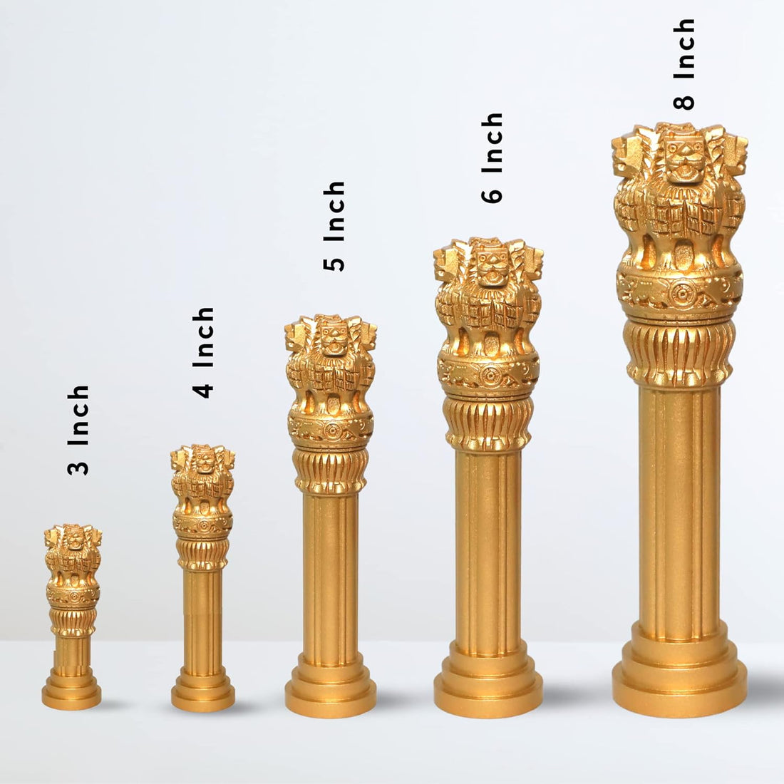 santarms Wooden Ashoka Stambh Pillar for Office Desk and Car Dashboard, Hand-Carved Sculpture Ashok Head/Piller for Table (3 Inch)