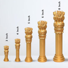 santarms Wooden Ashoka Stambh Pillar for Office Desk and Car Dashboard, Hand-Carved Sculpture Ashok Head/Piller for Table (3 Inch)
