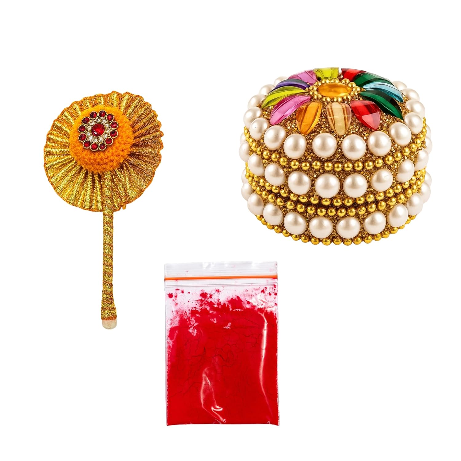 santarms Aluminium Handcrafted Moti Sindoor Box for Women, Jaipuri Round Kumkum Dabbi/Dibbi Sindur Dani with 5gm Red Sindoor and Stick Applicator (6)