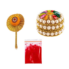 santarms Aluminium Handcrafted Moti Sindoor Box for Women, Jaipuri Round Kumkum Dabbi/Dibbi Sindur Dani with 5gm Red Sindoor and Stick Applicator (6)