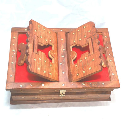 Santarms Handmade Wooden Holy Book Stand - Foldable Rehal Holy Books Book Box | Quran Sharif Quran Box Granth Pooja Bhagwat Ramayan Holder Rihal Bible Gita Ramayanam WITH Small Box