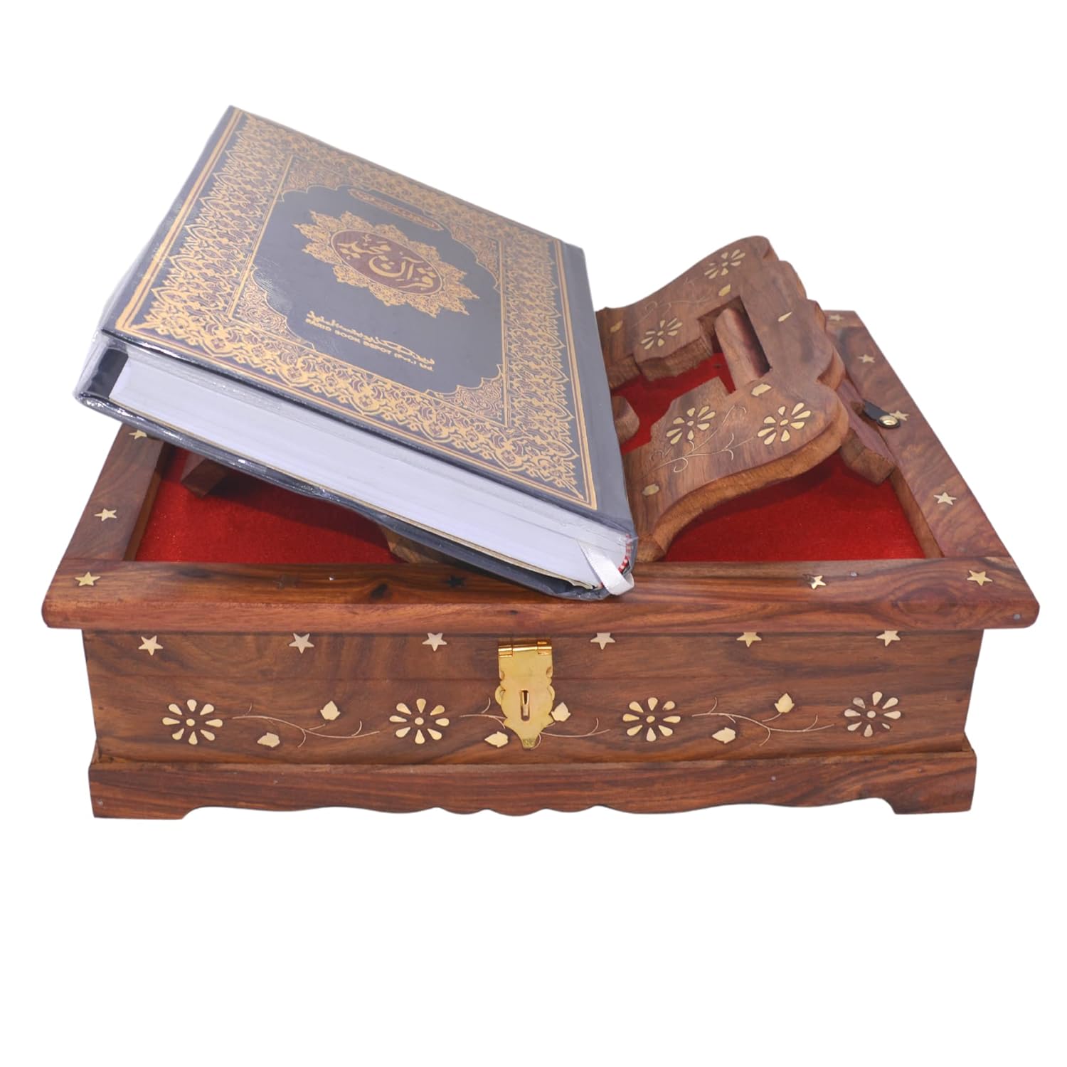 Santarms Handmade Wooden Quran Box for Reading - Stand Fordable with pak Stand | |Pooja holy Holder rehal Quran Book Quran Box