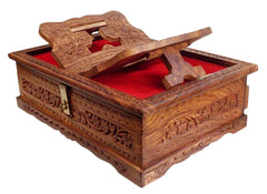 Santarms Wooden Decor Holy Book Stand Box for Reading Quran, Geeta, Guru Granth Sahib, Bible | Book Box with Intricate Carving - Ideal for Diwali Gift