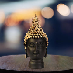 santarms Buddha Head Statue - Decorative Buddha Idol Showpiece for Home Living Room Car Dashboard Table Decoration Gifts (Black, Golden)
