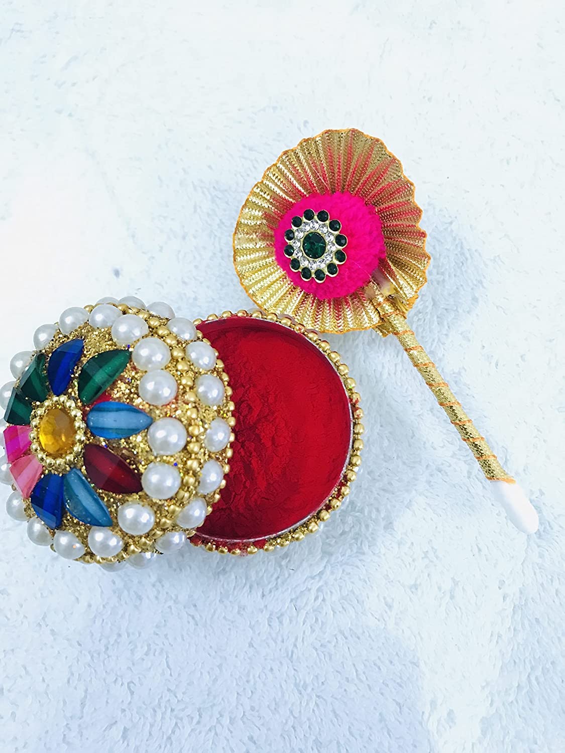 santarms Fancy Sindoor Box for Gift with Tilak Stick | Pooja Articles Gifting Sindoor Moti Dibbi - kumkum box with beautiful stick for multi-purpose