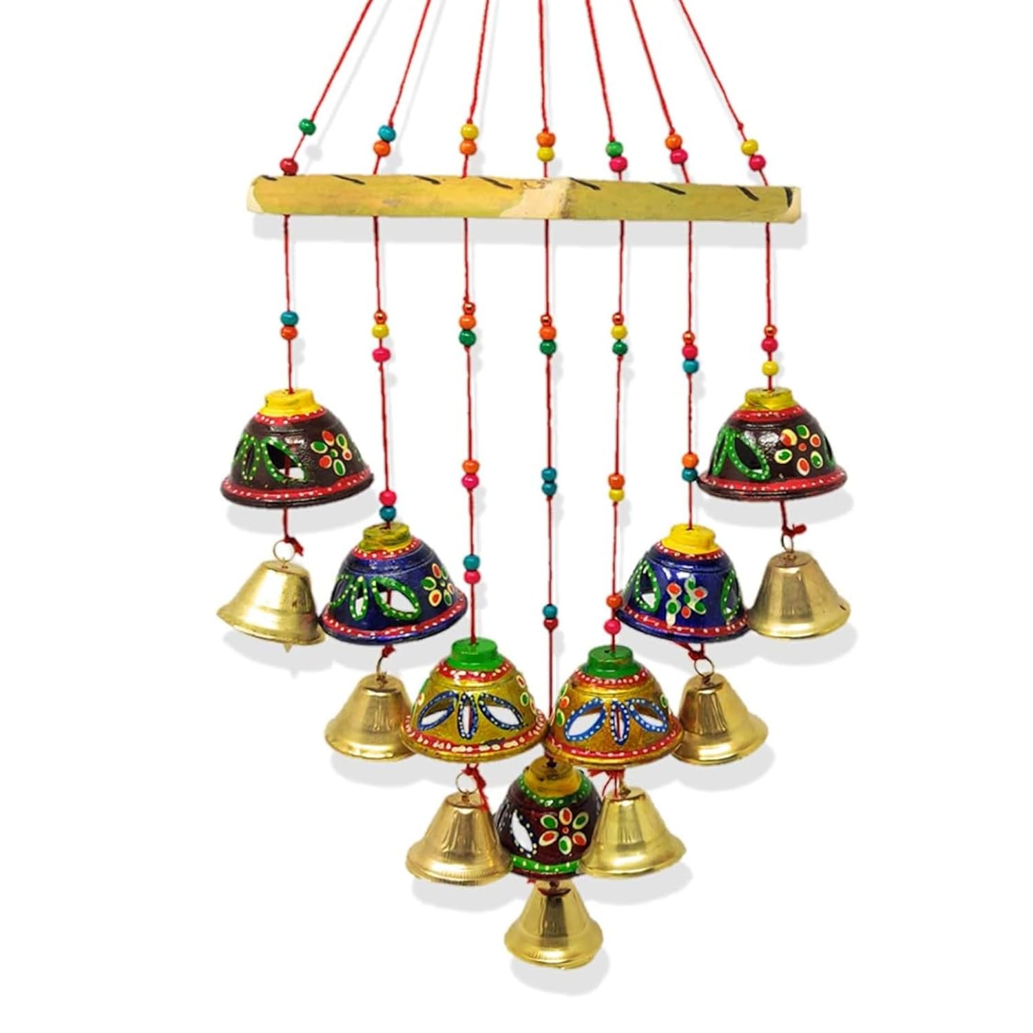 Santarms Handmade Toran Door Hanging for Diwali, New Year, Inauguration, Wedding, and Festival Pooja and Mehendi Decoration with Bells, Cut Design Plastic and Wood Home Décor Showpiece