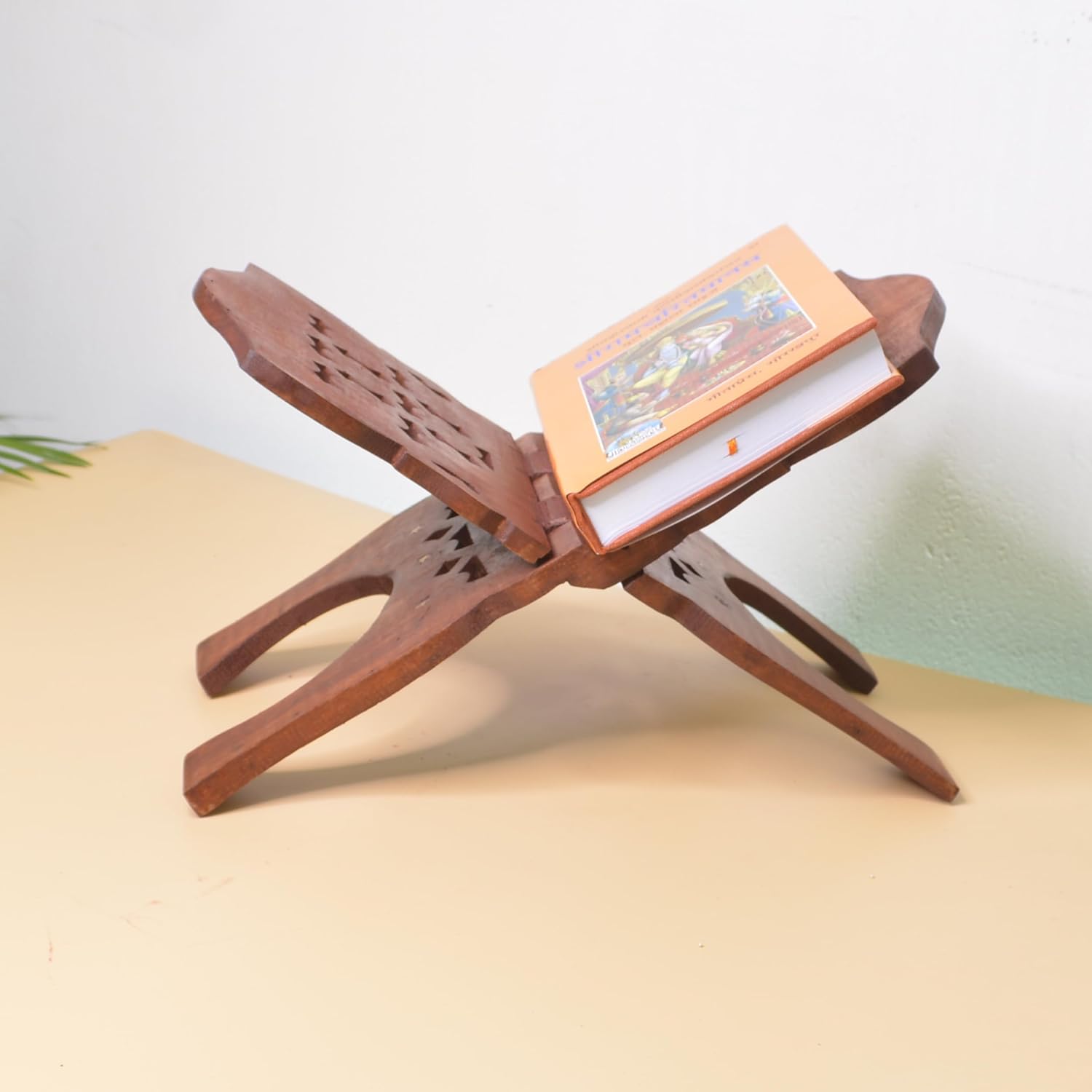 santarms Geeta Stand Wooden Stand ramcharitmanas Book Stand fordable Wooden Book Stand | Stand for Reading | bhagwat Geeta Stand | ramayan Stand Pooja Stand ramcharitmanas Wooden Stand (12 INCH)