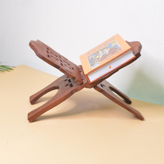 santarms Geeta Stand Wooden Stand ramcharitmanas Book Stand fordable Wooden Book Stand | Stand for Reading | bhagwat Geeta Stand | ramayan Stand Pooja Stand ramcharitmanas Wooden Stand (12 INCH)