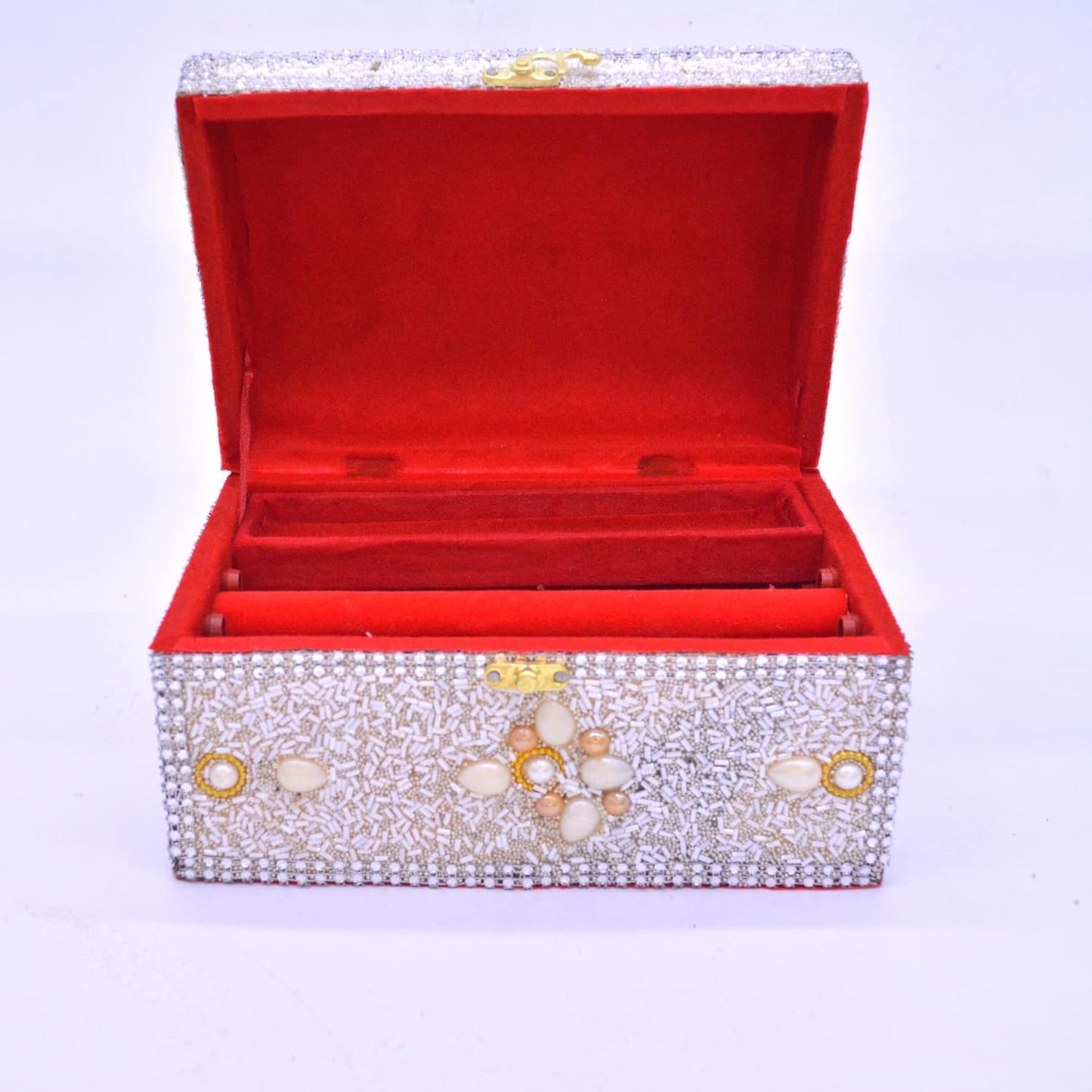 santarms Wooden Vanity Box for Women Bride Bridal - Professional Cosmetic Makeup Kit Storage Organizer with Compartment, Rajwada Jewellery Box with Lock System | Singardani (White), PACK OF 1