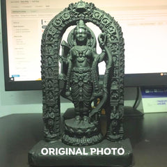 santarms Ayodhya Ram Mandir Model with Ram Lall Idol Wood Mandir Religious of Shree Ram Janambhumi Design Decorative Wooden Temple for Home, Office Décor Gift Item