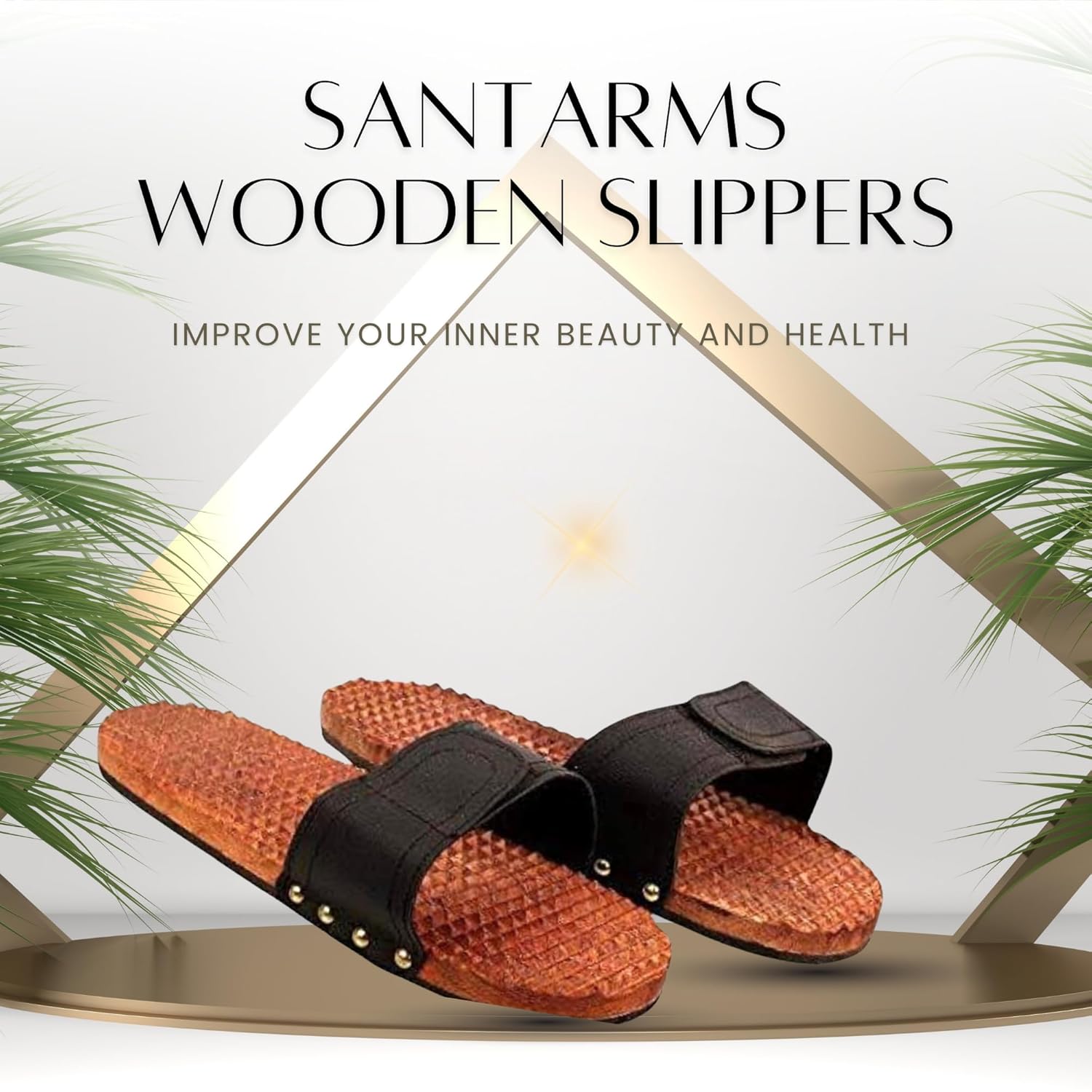 santarms Wooden Acupressure Foot Slippers Saints Khadau Paduka Charan Sandals, Traditional Wood Massage Chappals, Unisex Slipper Feet Sandals For Enhanced Health And Relaxation