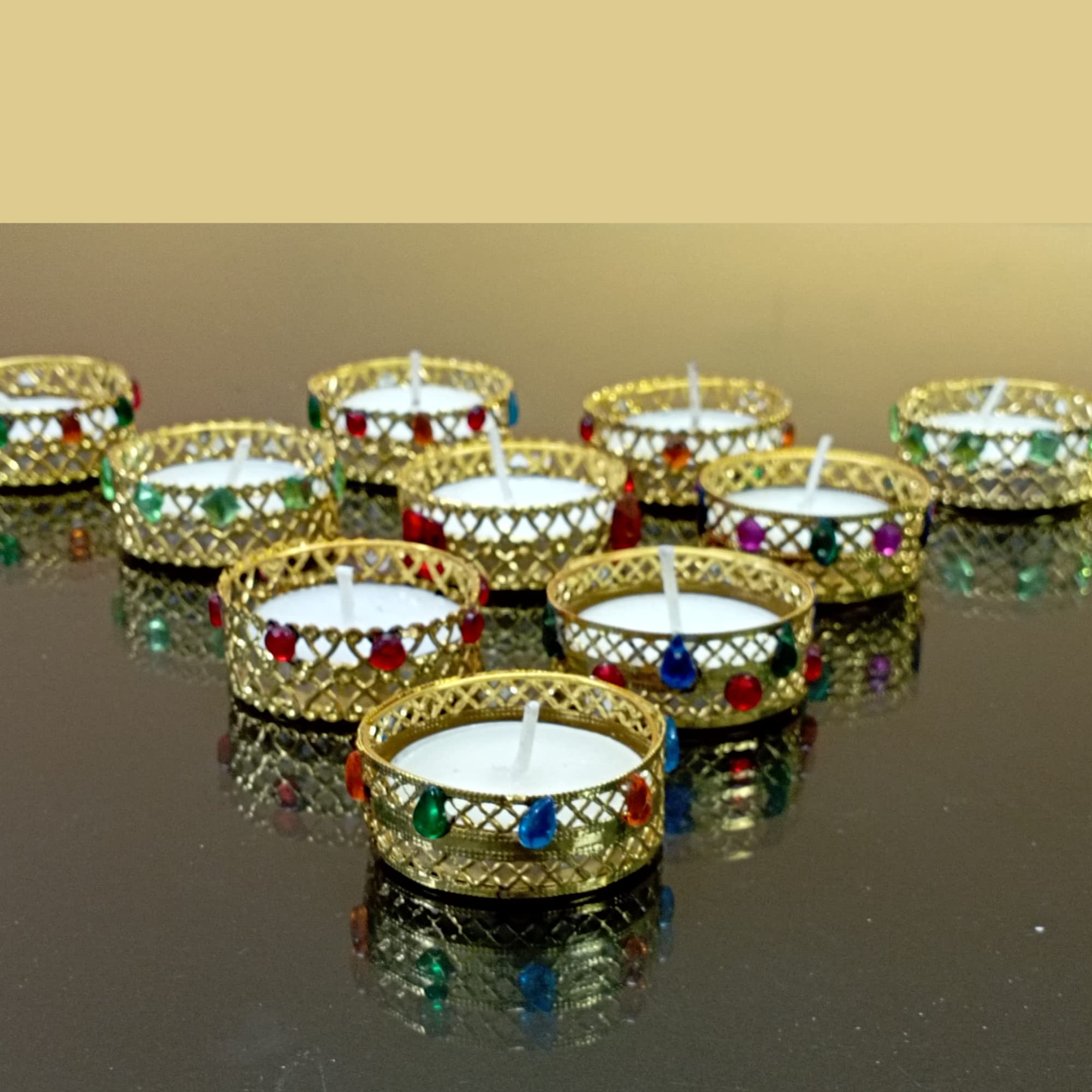 Santarms Illuminate Your Festivities with Santarms Tea Lights Candles: Exquisite Diwali Home Decoration, Handmade Designer Tealight Candle Holder Set for Puja, Weddings, Christmas