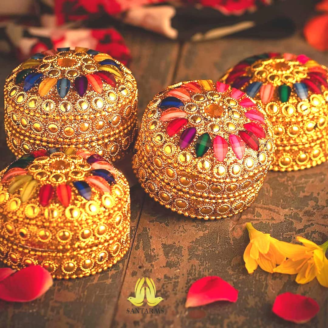 santarms Kumkum Box Handcrafted or Sindoor Box for Married Women Shadi ka Gifts - Pack of 12 Pieces, Traditional Indian Wedding Gifts for Bridal Rituals and Festive Celebrations