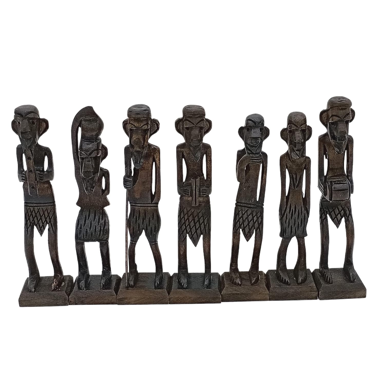 santarms Handcrafted Wooden African Zulu Tribal Musician Men | 16.5 Cm Decorative Showpieces for Home & Office Décor | Unique Handicraft Gift