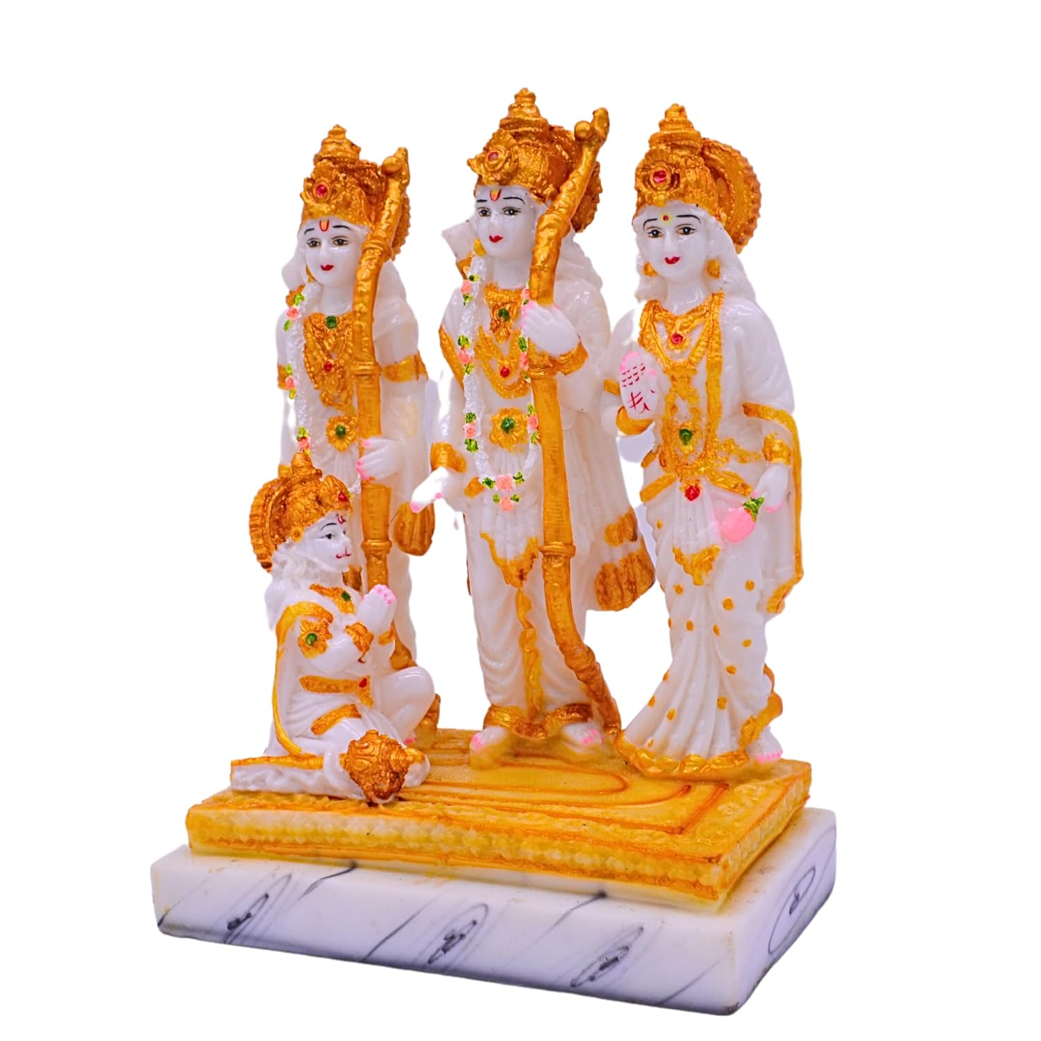 santarms Majestic Ram Darbar Murti for Home - Exquisite Marble Dust Lord Ram Darbar Statue