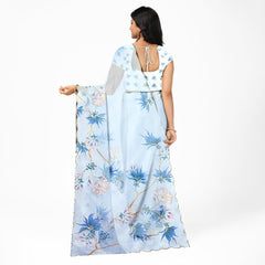 Hira Silk Organza Saree for Women, Printed Shiny Sari with Unstitched Blouse Piece for Women - Pack of 1
