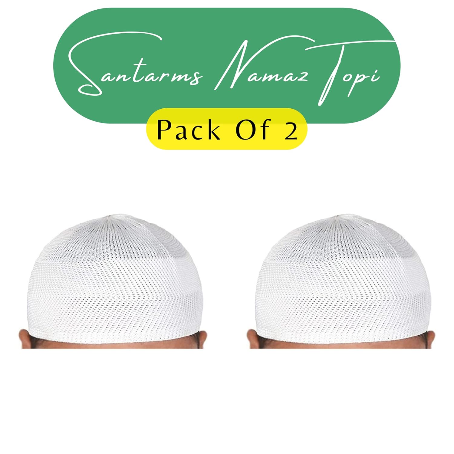 santarms Islamic Prayer Kufi Muslim Cap for Men and Boys - Elegant Namaz Topi Combo (White, Pack of 2) | Perfect Daily Prayers, Religious Ceremonies, Eid Celebrations Comfortable Muslims
