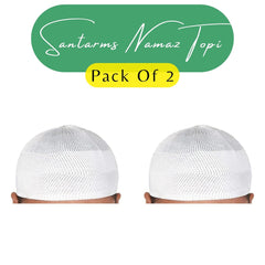 santarms Islamic Prayer Kufi Muslim Cap for Men and Boys - Elegant Namaz Topi Combo (White, Pack of 2) | Perfect Daily Prayers, Religious Ceremonies, Eid Celebrations Comfortable Muslims