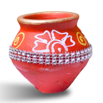 santarms Small Traditional Govardhan Pooja Matki Decoration Handcrafted Soil Matki for Govardhan Parvat Ritual Authentic Home Decor for Diwali and Festive Celebrations, Pack of 1 pcs