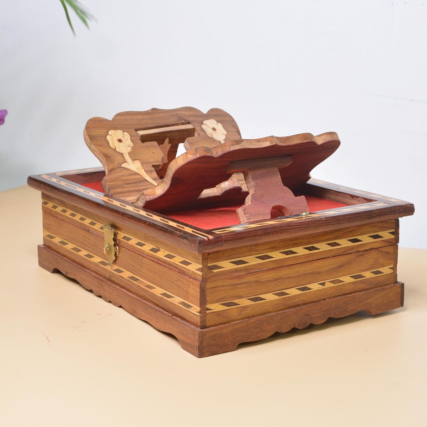 Santarms Wooden Holy Quran Box with rehal for Holy Quran Pak Book Stand - Quran Sharif Box with rihal