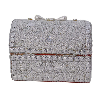 santarms Beads Work Jewellery Craft Box (White) | 10 cm Handmade Wooden Jewelry Box with Lock | Shringar Box for Brides | Wedding Gift for Married Women