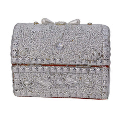 santarms Beads Work Jewellery Craft Box (White) | 10 cm Handmade Wooden Jewelry Box with Lock | Shringar Box for Brides | Wedding Gift for Married Women