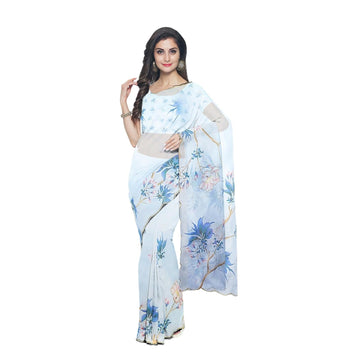 Hira Silk Organza Saree for Women, Printed Shiny Sari with Unstitched Blouse Piece for Women - Pack of 1