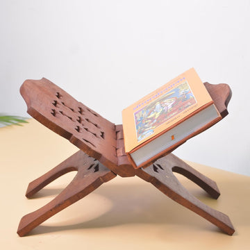 santarms Geeta Stand Wooden ramcharitmanas in Hindi Original Book with fordable Book | for Reading bhagwat Bible rehal Geeta ramayan guru Granth Sahib (18 inch)