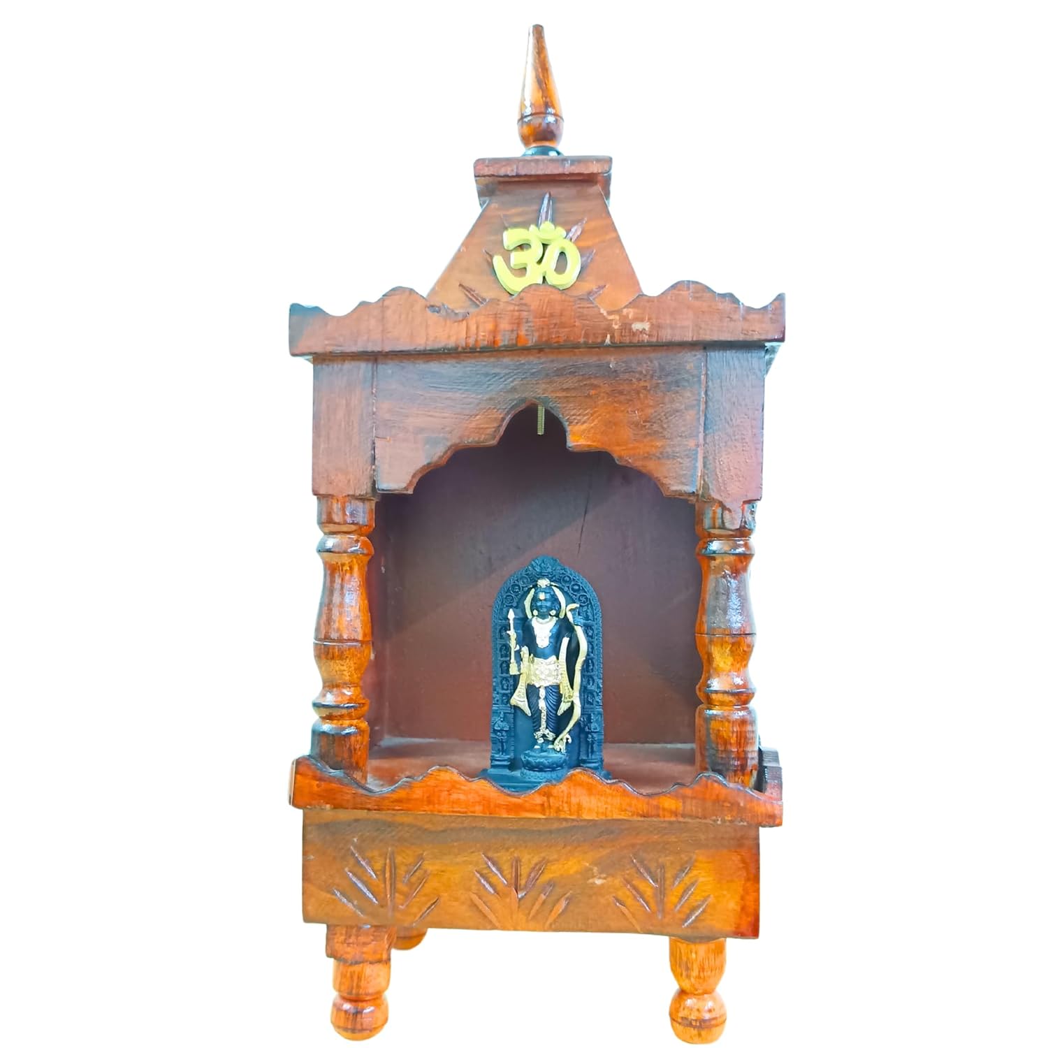 santarms Small Wooden Mandir for Home Temple with Marble Ayodhya Ram Lalla Model Idol Home, Wall Mounted Hanging Light Weight, Hindu Deity Statue, Combo Offer