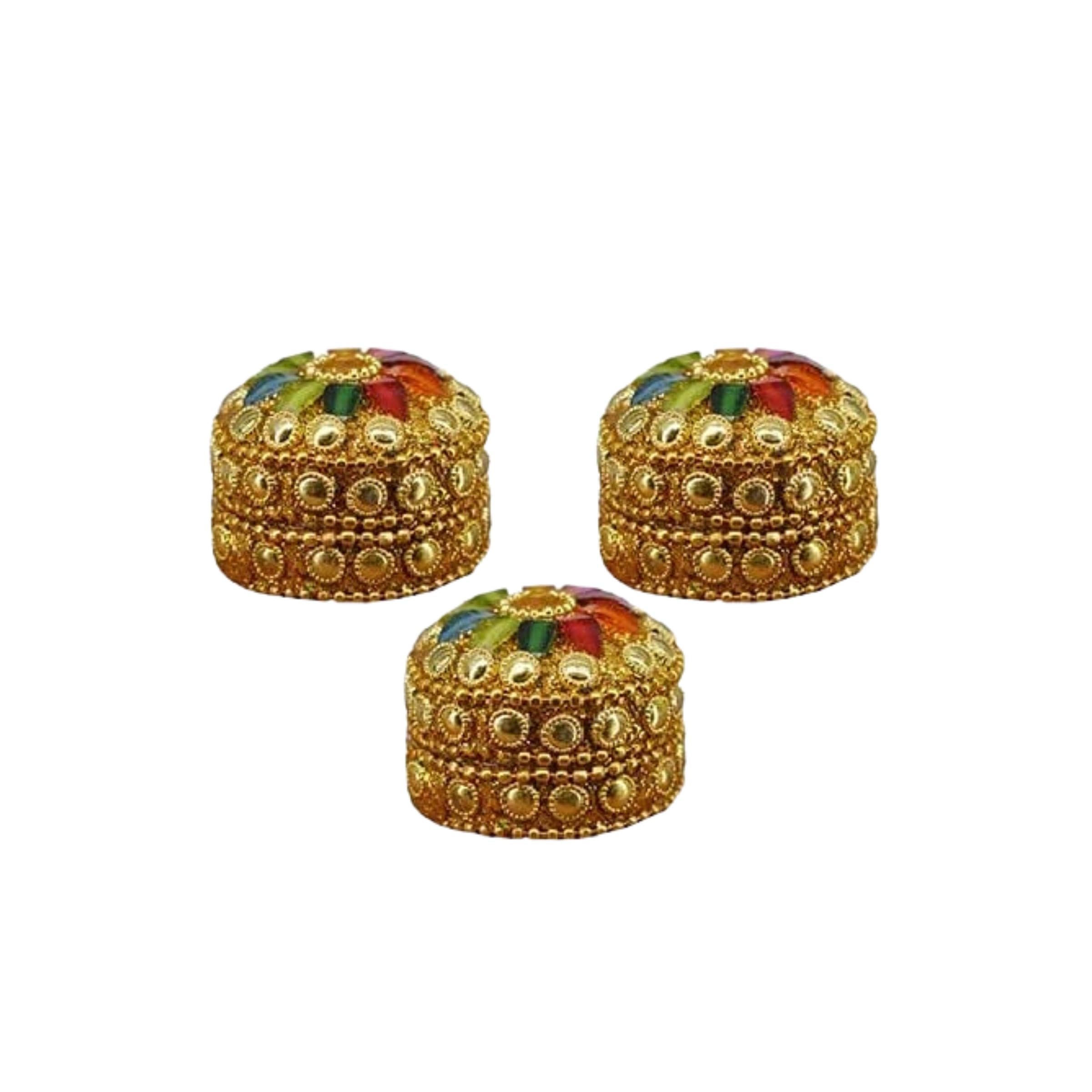 santarms Handmade Golden Small Kumkum Box Handcrafted Sindoor Shringar Dani For Married Women Shadi Ka Gifts Aluminum Daani - Shadi Ka Gifts Pack