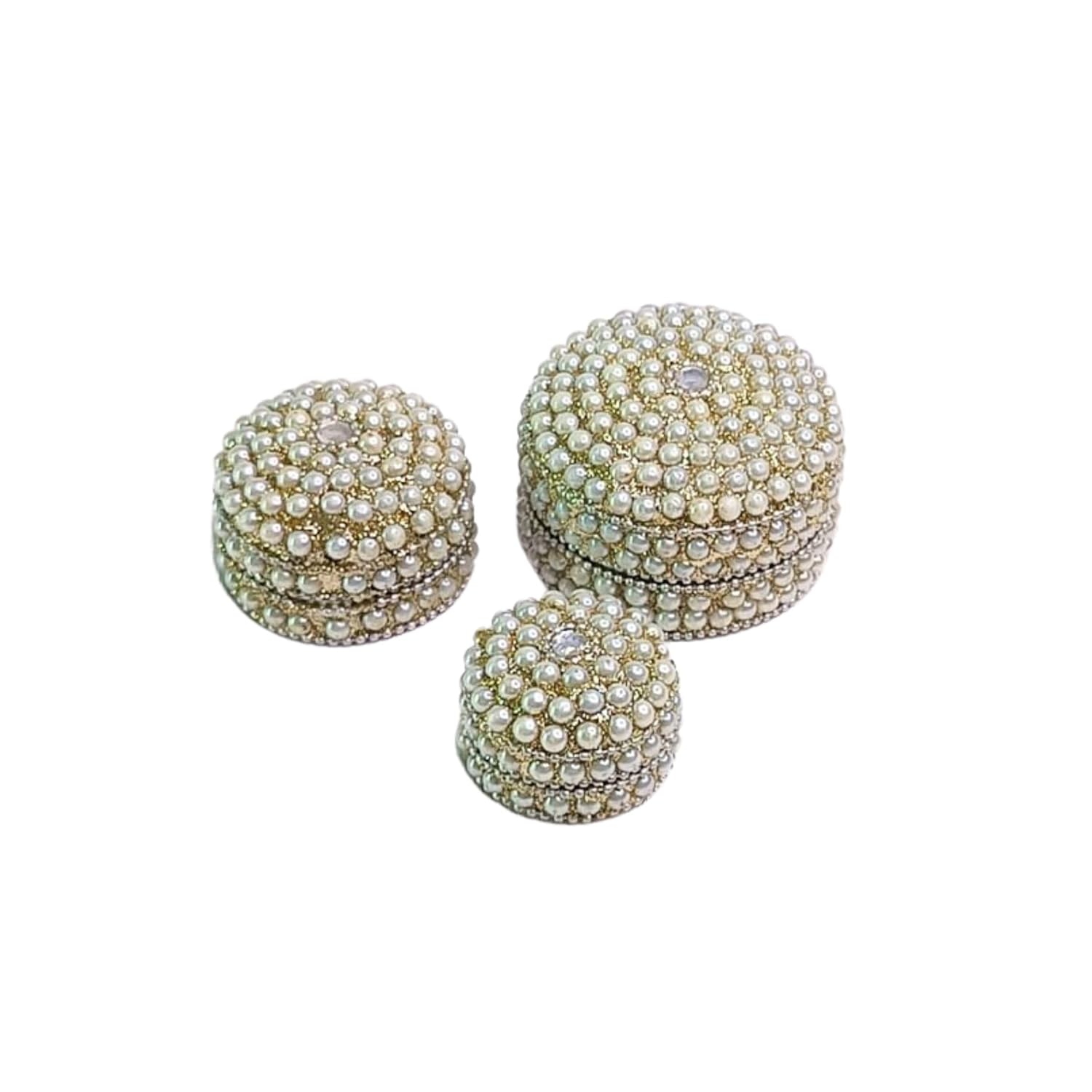 santarms white Pearl Kumkum, sindoor or jewellery box, multipurpose 3 boxes, Small Medium and large (set of 3)(pack 1)