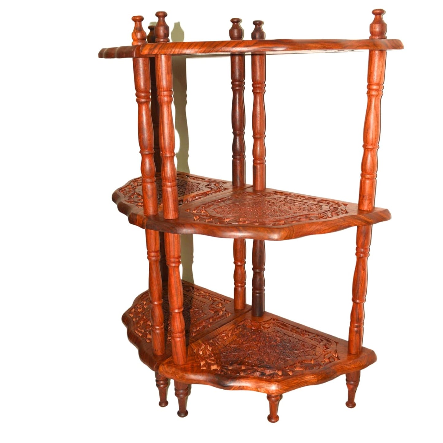 santarms Corner Shelf 3 Racks sheesham Wooden Corner Shelf - Organize and Decorate Your Living Room, Kitchen, Bedroom Big Size Corner Shelf Wall Shelf Bookshelf Set of 2