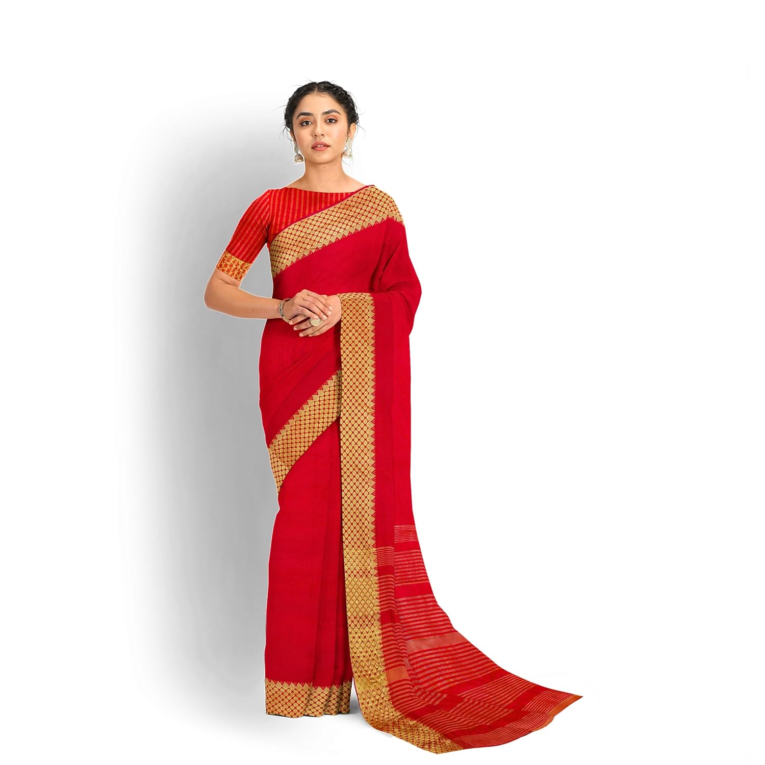Hira Silk Kanjivaram Saree with Unstitched Blouse, Kumkum Box and Sindur, Banarasi Silk Sari for Women