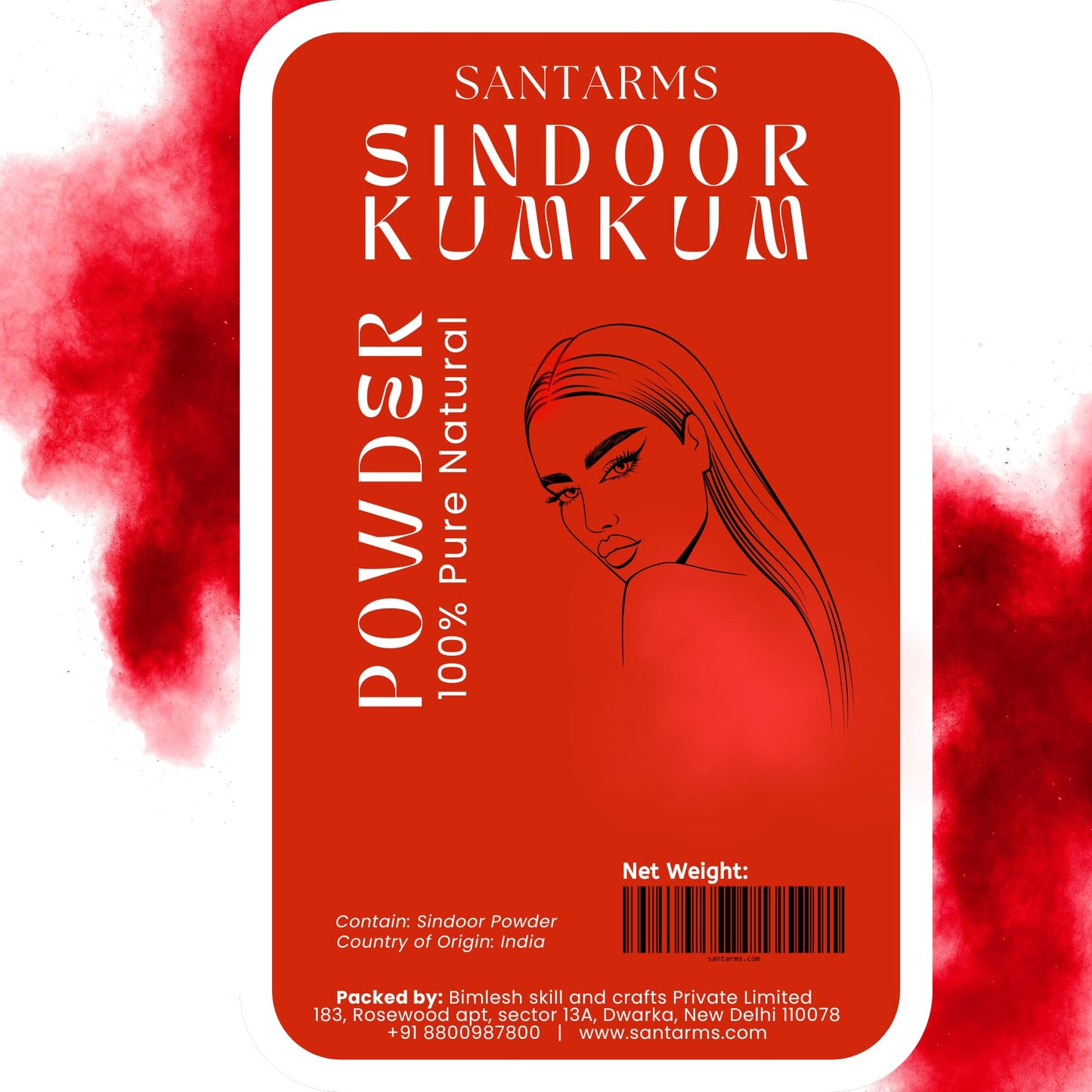 Santarms A++ Natural Organic Red Sindoor Kumkum Powder | Skin-Safe, Chemical-Free, Perfect for Women’s Suhaag, Daily Use, Weddings & Pooja (Pouch Packet, 50, gram)
