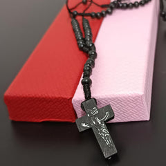 santarms Jesus Christ Necklace For Prayer Chain Locket Christian Crucifix Jesus Cross Necklace Chain Rosary Catholic Bead Mala For Men Women Boys & Girls, Wooden, Pack Of 1