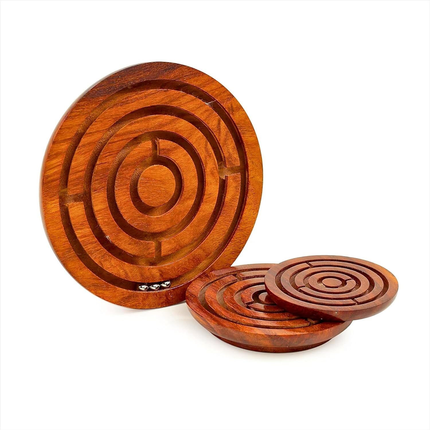Santarms® Handmade Wooden Labyrinth Maze Set: A Set of 4 Challenging Ball Chakri Games for Kids and Adults - Enhance Concentration and Enjoy Quality Entertainment