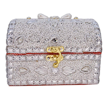 santarms Beads Work Jewellery Craft Box (White) | 10 cm Handmade Wooden Jewelry Box with Lock | Shringar Box for Brides | Wedding Gift for Married Women