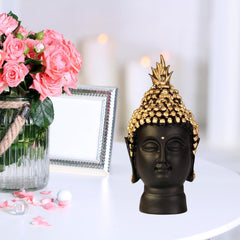 santarms Buddha Head Statue - Decorative Buddha Idol Showpiece for Home Living Room Car Dashboard Table Decoration Gifts (Black, Golden)