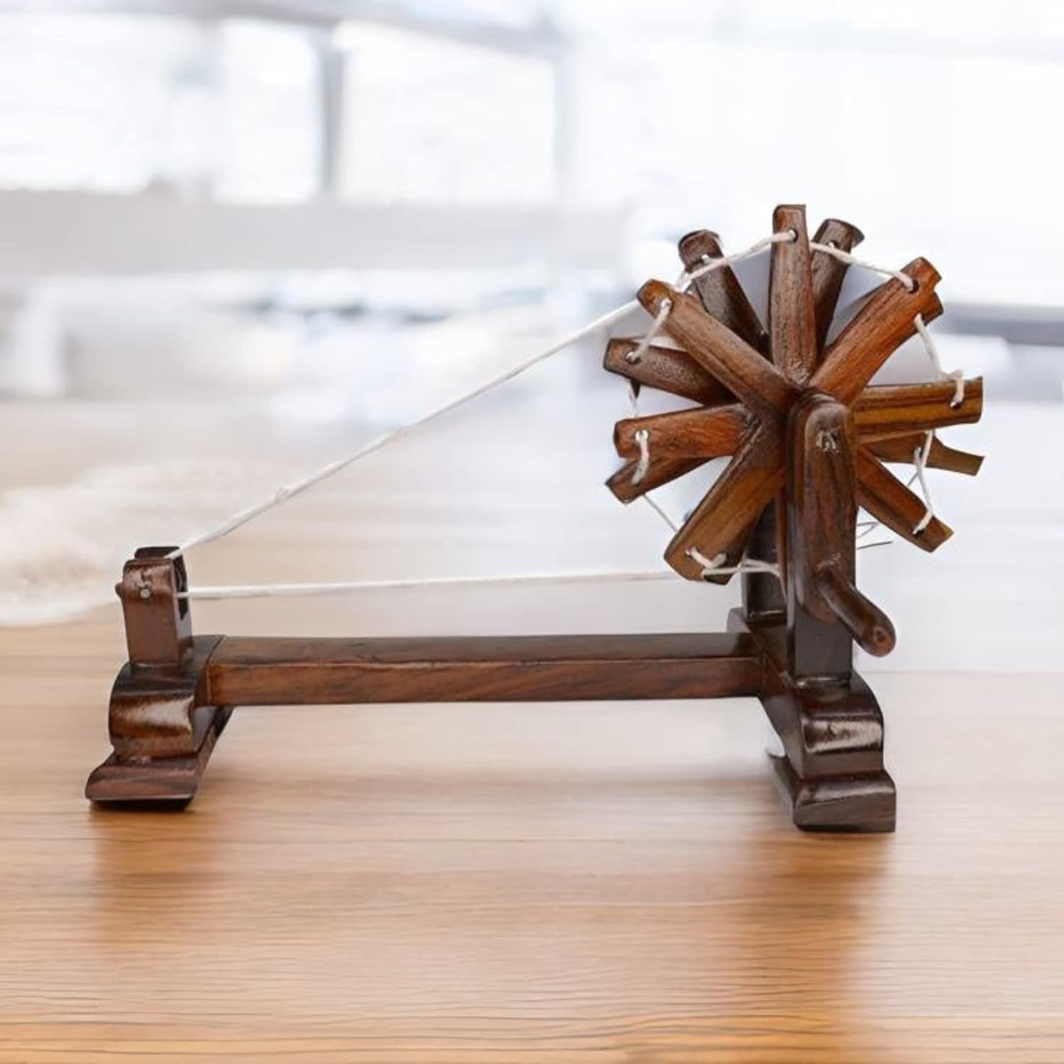 santarms Rosewood Gandhiji Charkha - Wooden Handmade Khadi Charkha, Pack of 1, Home Decor, 8 inch