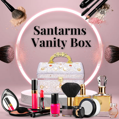 santarms Wooden Vanity Box for Women Bride Bridal - Professional Cosmetic Makeup Kit Storage Organizer with Compartment, Rajwada Jewellery Box with Lock System | Singardani (White), PACK OF 1