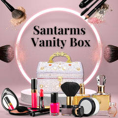 santarms Wooden Vanity Box for Women Bride Bridal - Professional Cosmetic Makeup Kit Storage Organizer with Compartment, Rajwada Jewellery Box with Lock System | Singardani (White), PACK OF 1