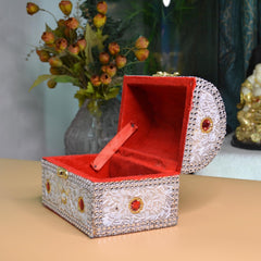 santarms Beads Work Jewellery Craft Box (White) | 10 cm Handmade Wooden Jewelry Box with Lock | Shringar Box for Brides | Wedding Gift for Married Women