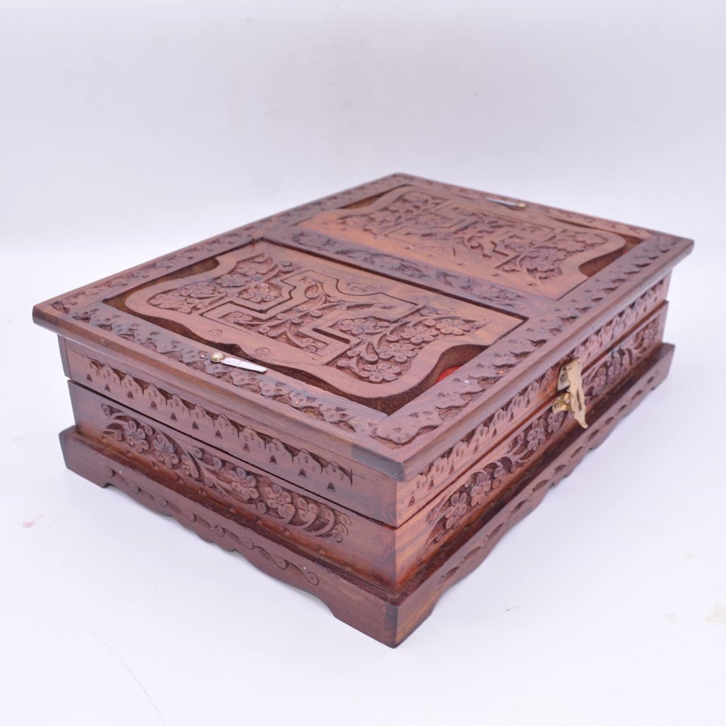 Santarms Holy Quran Book (in Arabic) with Wooden Quran Box for Reading | Ramadan Gifts Gift Hamper Set Handcrafted Fordable Book Box with Rehal Stand | Holy Book Holder with Rihal