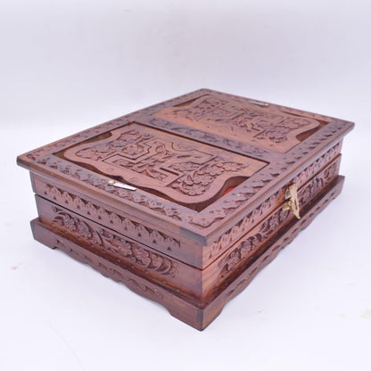 Santarms Holy Quran Book (in Arabic) with Wooden Quran Box for Reading | Ramadan Gifts Gift Hamper Set Handcrafted Fordable Book Box with Rehal Stand | Holy Book Holder with Rihal