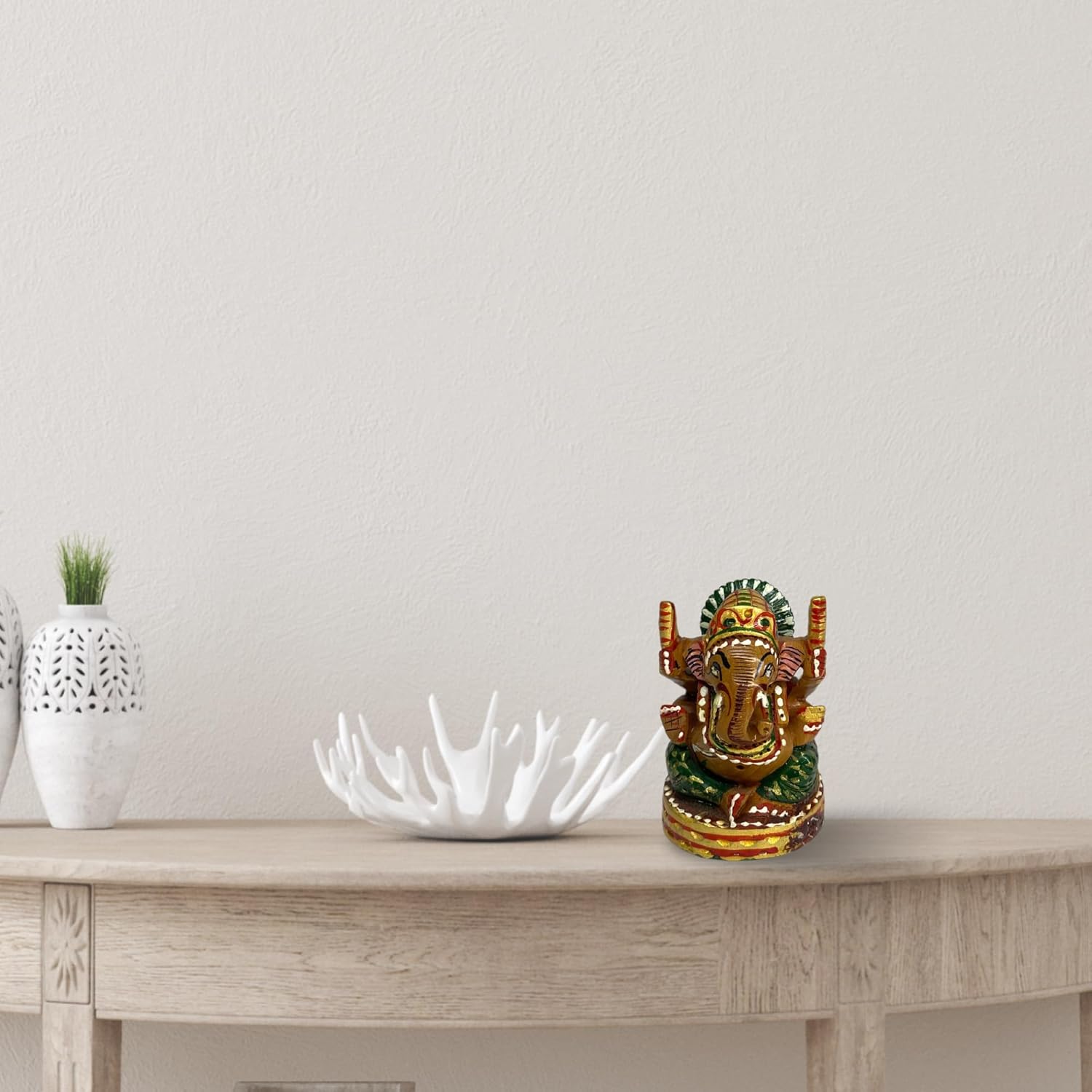 santarms Handmade Small Wooden Ganesh Idol (2.5 Inch) Multicolor Tabletop Showpiece for Home & Temple Fine Wooden Lord Ganesha (Ganapathi) Statue Ideal for Gifting