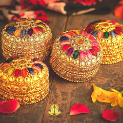 santarms kumkum box handcrafted sindoor refilable for married women shadi ka gift puja sindur shringar dani dabbi beautiful gifting moti dibbi fancy decoration (PACK OF 2)