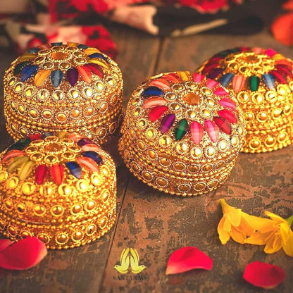 santarms Handmade Golden_Small Kum-Kum Box Handcraft Sindoor Refillable For Married Women Shadi Ka Gift Puja Aluminum Round Kumkum Sindur Shringar Dani Dabbi Beautiful Gifting Moti Dibbi