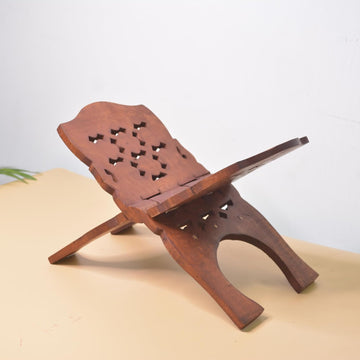Santarms Wooden Holy Book Stand Rehal for Pooja Reading Geeta Bible Quran Books Sharif Holder Foldable Handmade Rihal Folding Wood Craft Best Kuran Shelf Rahel Items Wedding Gifts Size - 18" Inch