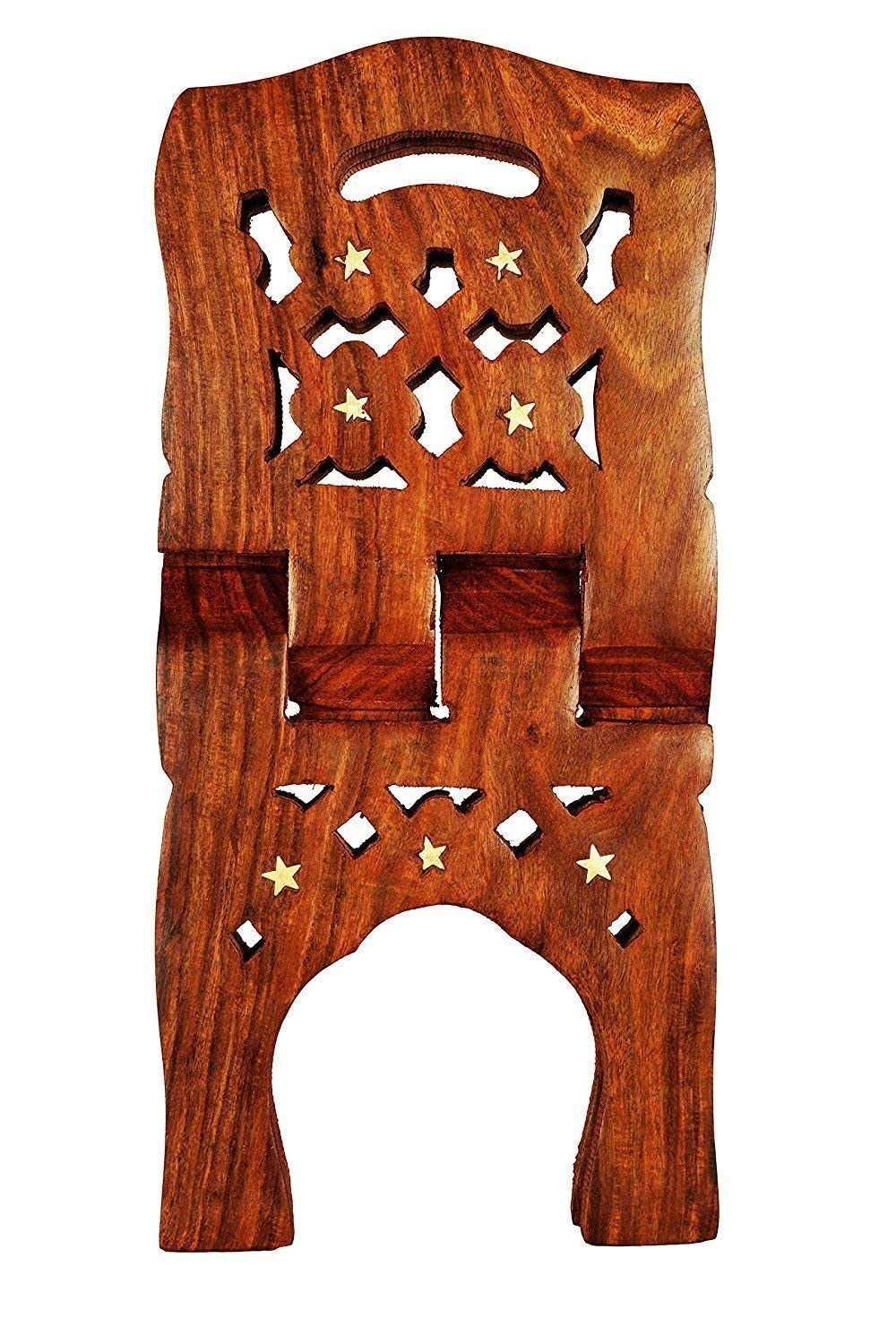 Santarms Wooden Holy Book Stand Rehal for Pooja Reading Geeta Bible Quran Books (12 INCH)