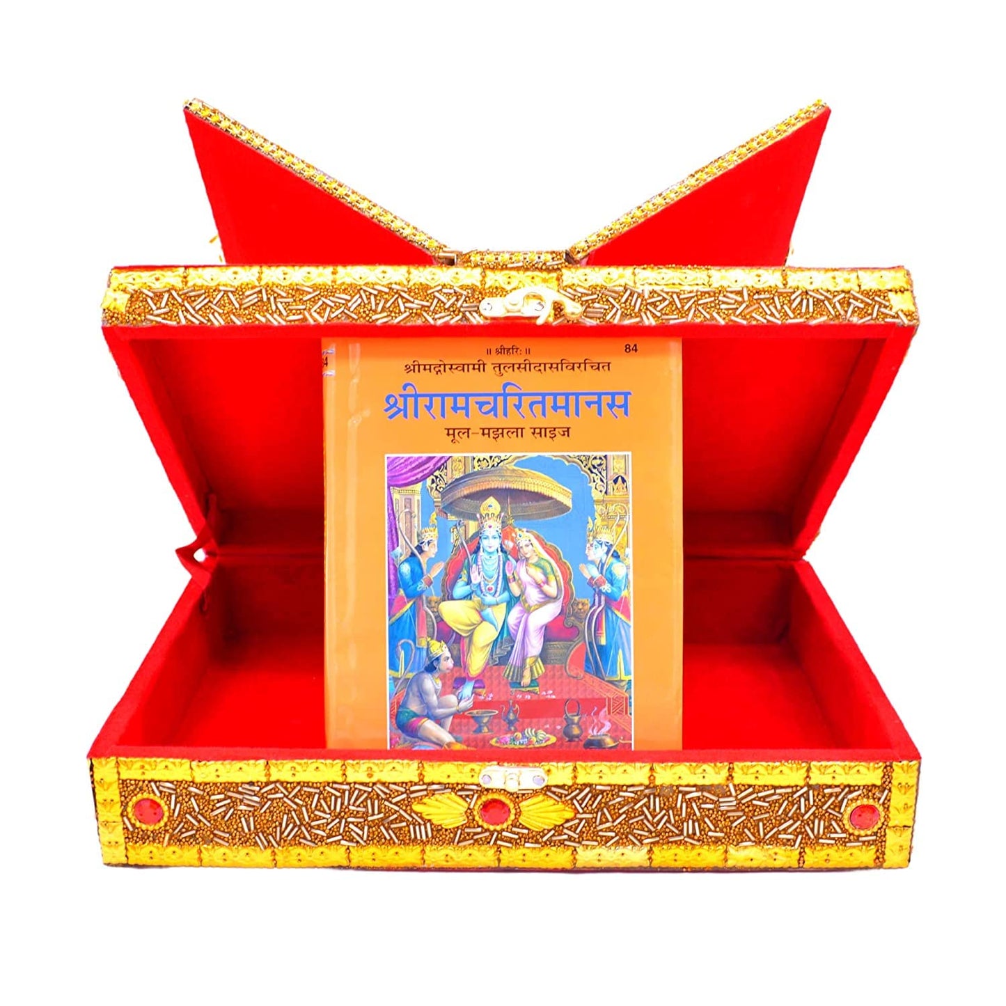 Santarms Traditional Wooden Foldable Book Stand - Ramcharitmanas, Bhagavad Gita, Ramayan Holder - 10cm, Brown, 1 Count